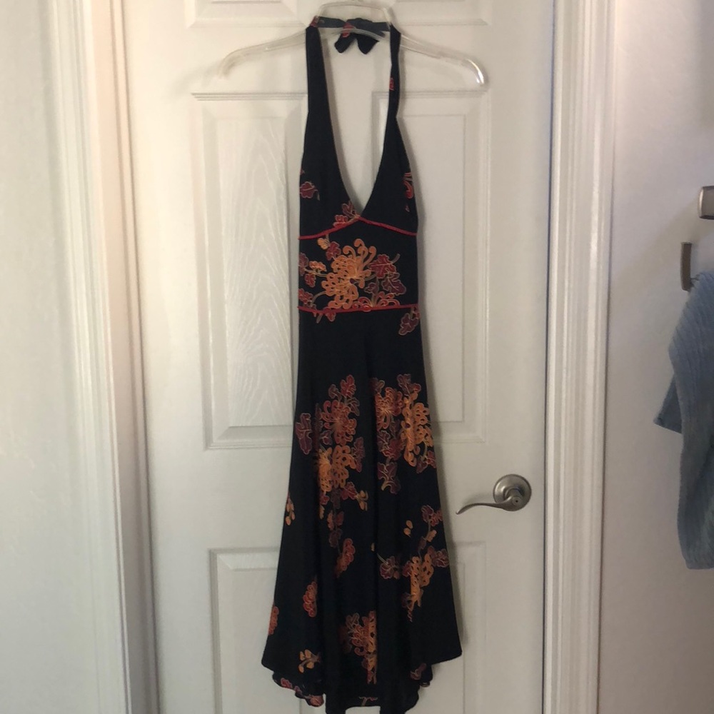 Black floral dress with lace up back
